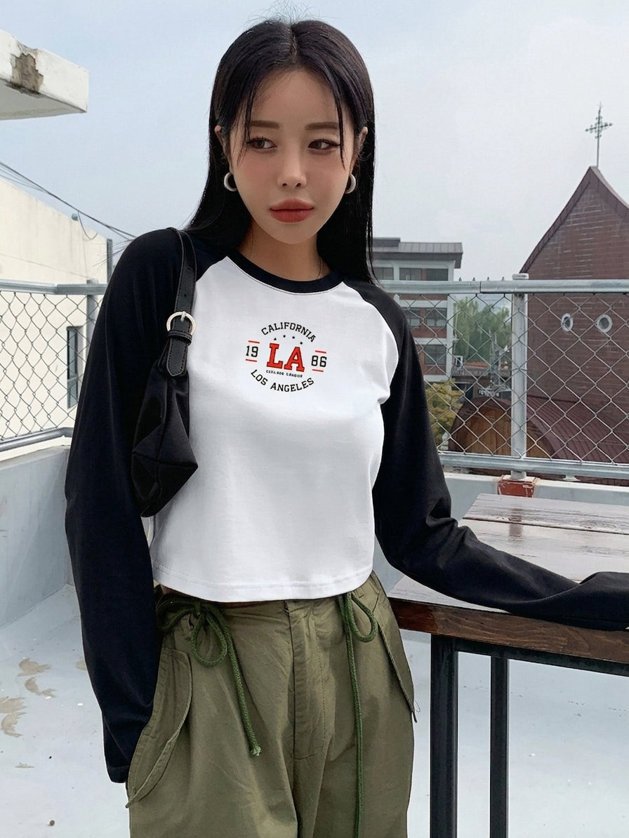 LA California print crop T-shirt