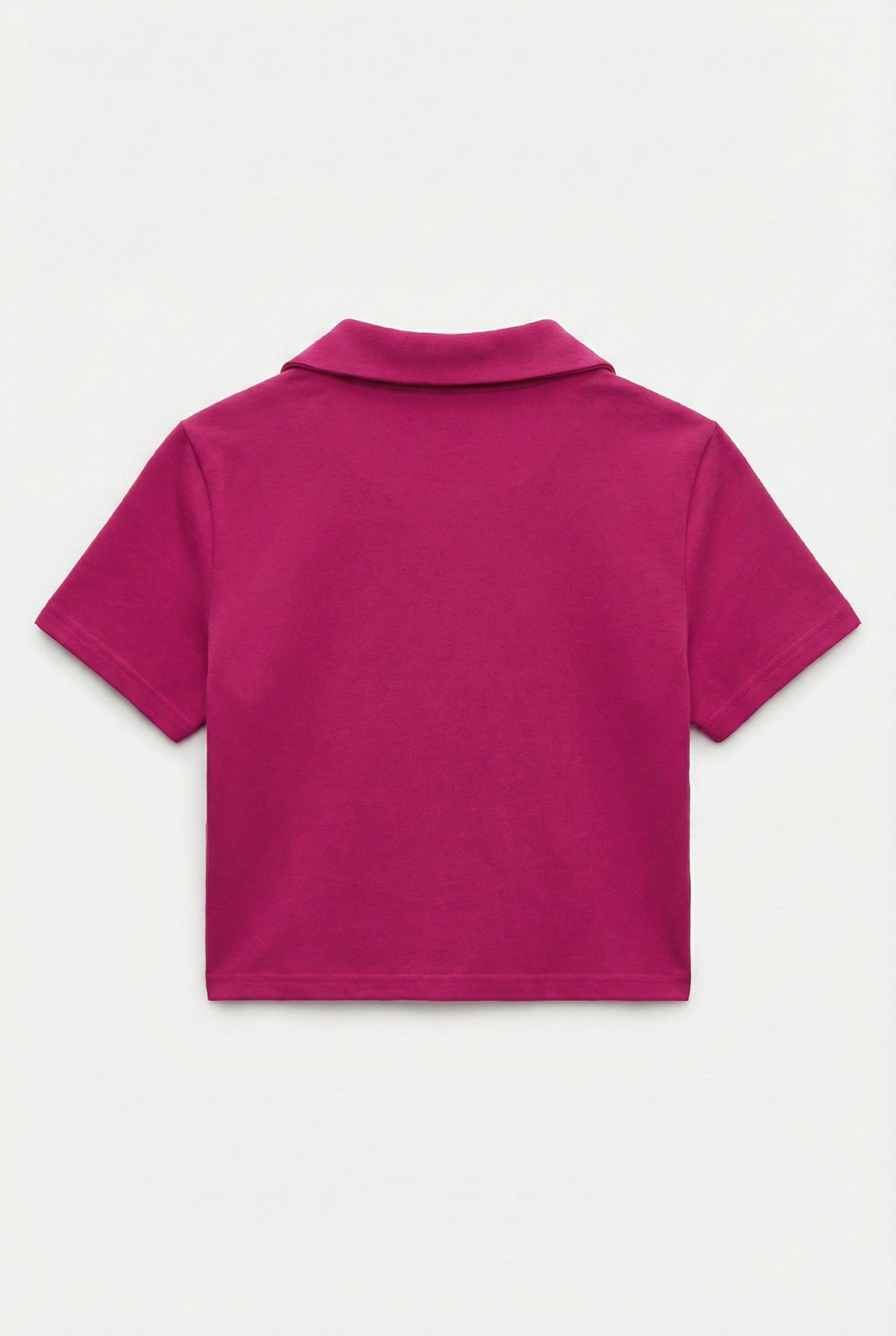 Rani Pink Collar Zip Crop T-Shirt