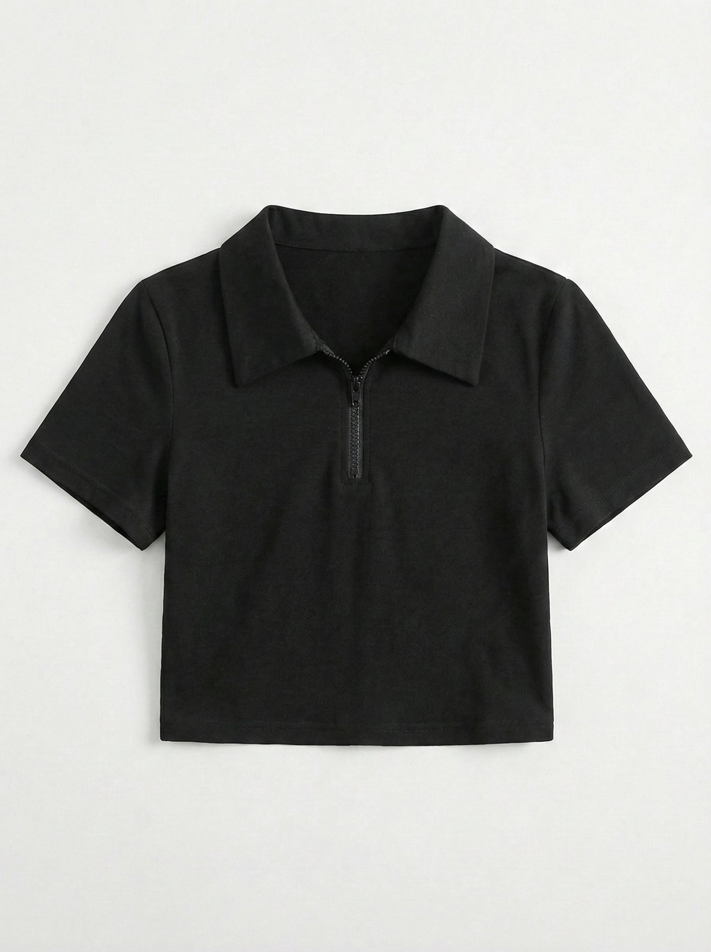 Black Collar Zip Crop T-Shirt
