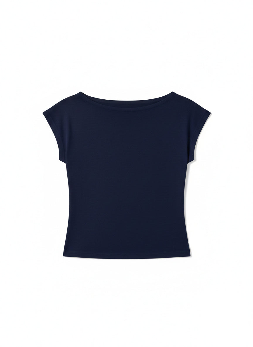 Navy Blue Backless Crop T-Shirt
