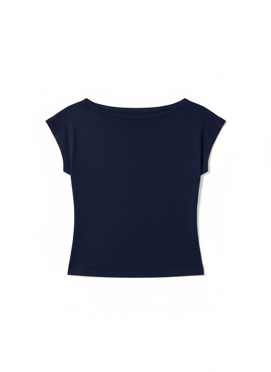 Navy Blue Backless Crop T-Shirt