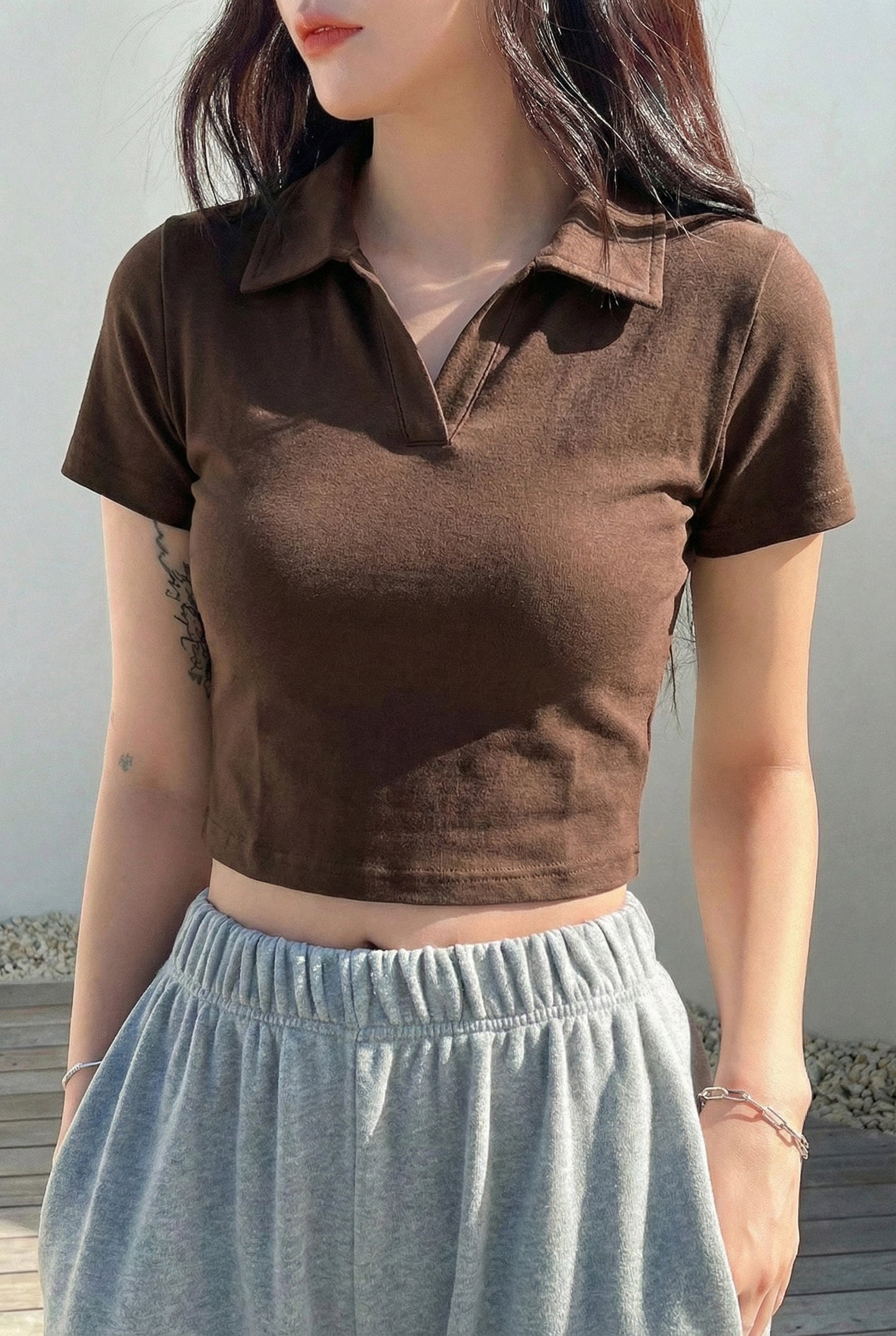 Collar V Placket T-Shirt