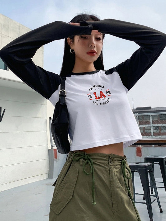 LA California print crop T-shirt