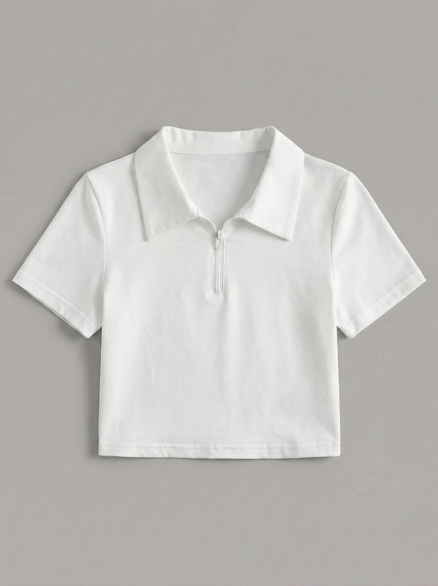 White Collar Zip Crop T-Shirt