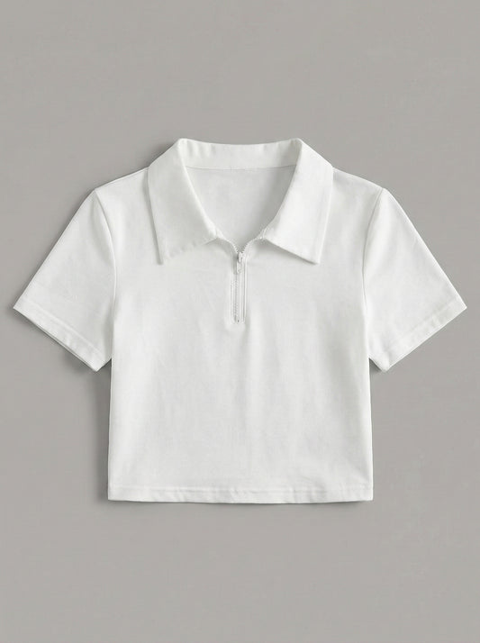 White Collar Zip Crop T-Shirt