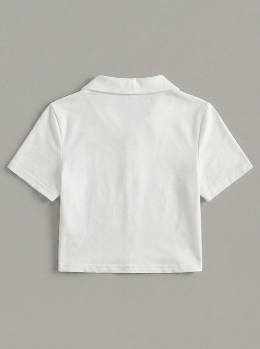 White Collar Zip Crop T-Shirt