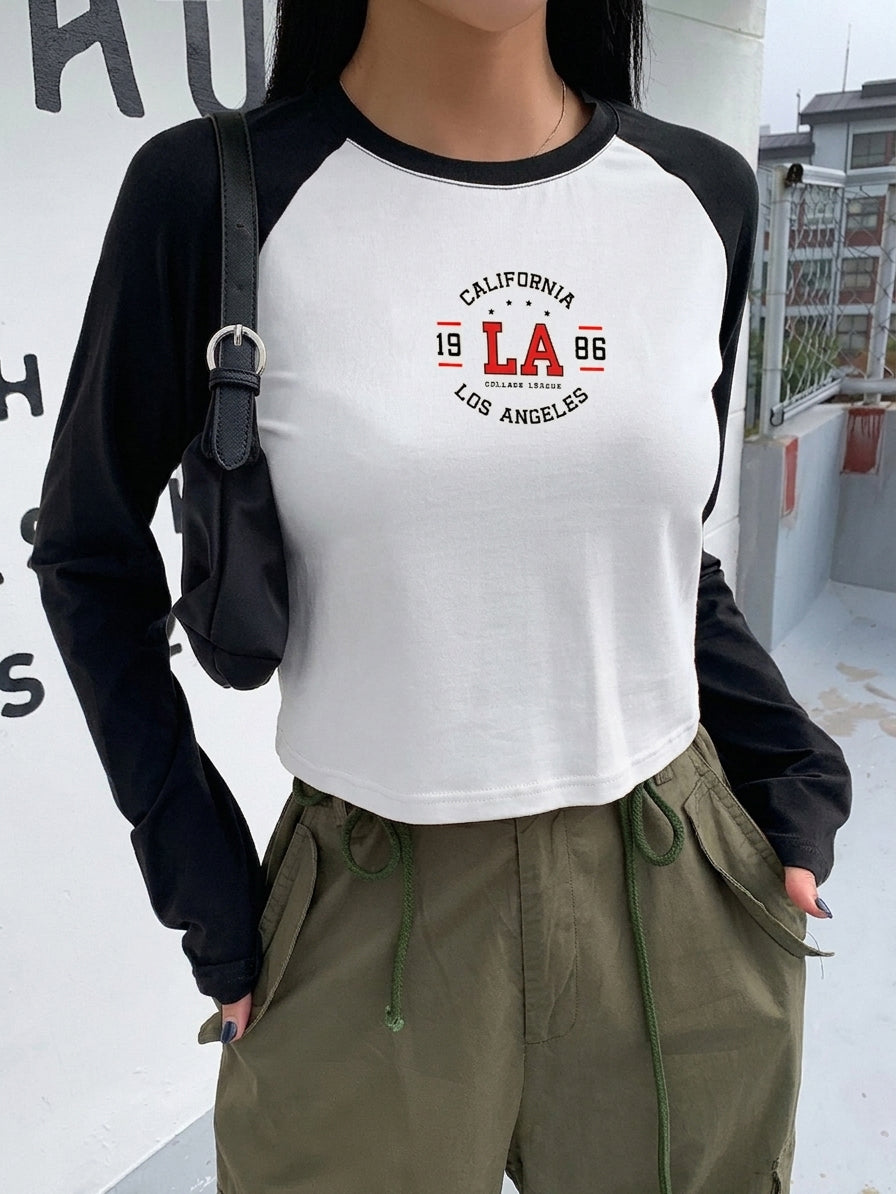 LA California print crop T-shirt