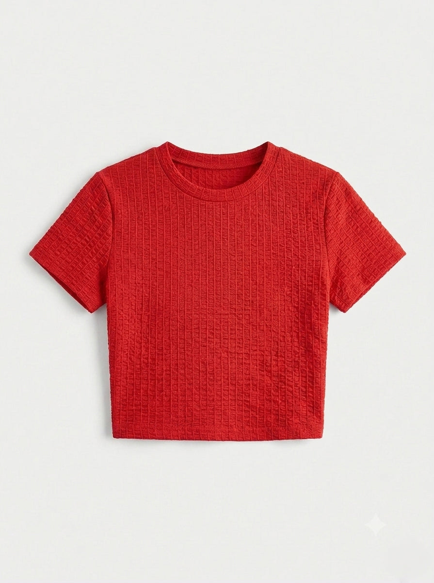 Red Texture Crop T-Shirt