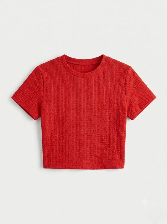 Red Texture Crop T-Shirt