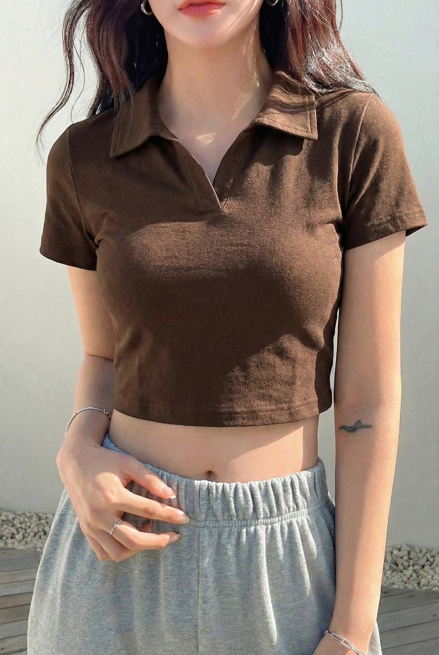 Collar V Placket T-Shirt