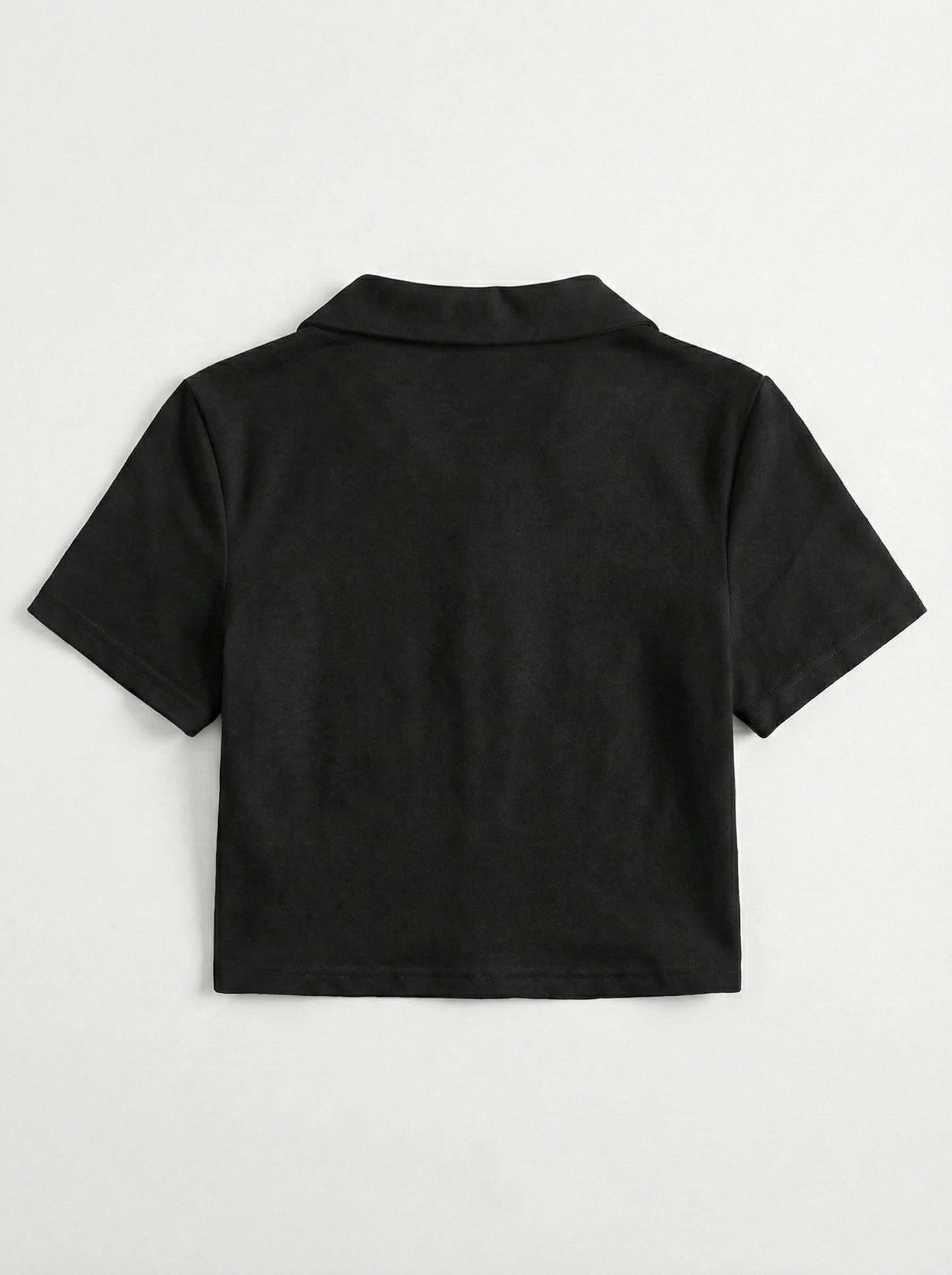 Black Collar Zip Crop T-Shirt
