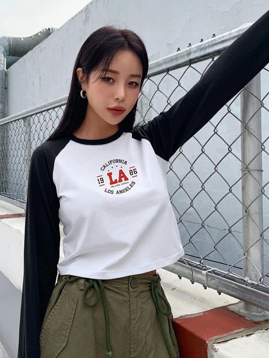 LA California print crop T-shirt