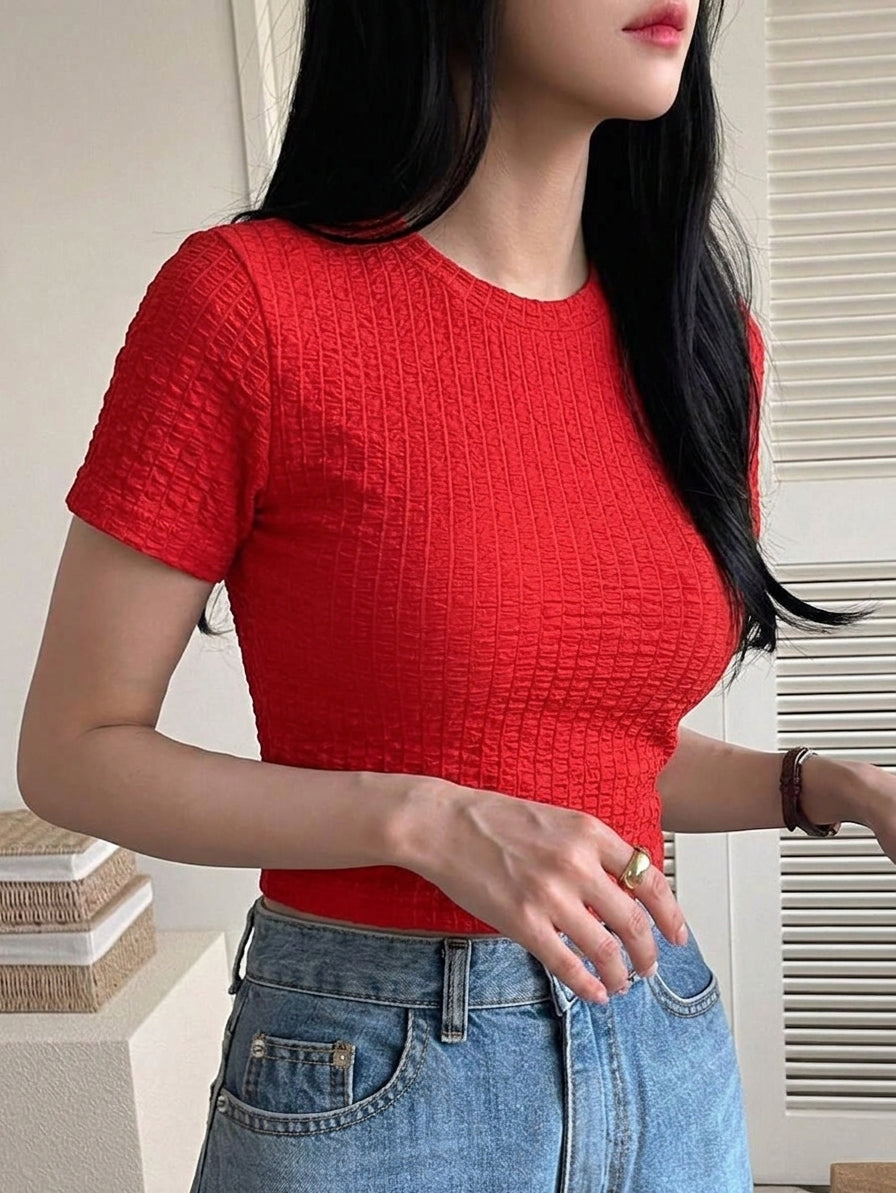 Red Texture Crop T-Shirt
