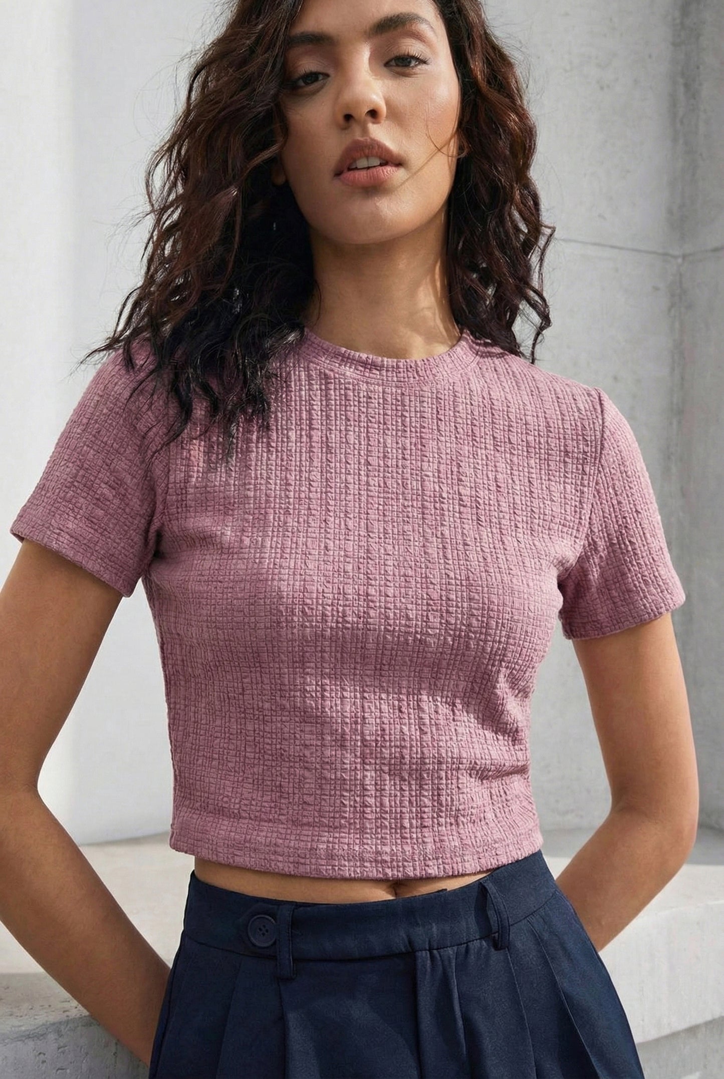Textured Crop T-Shirt