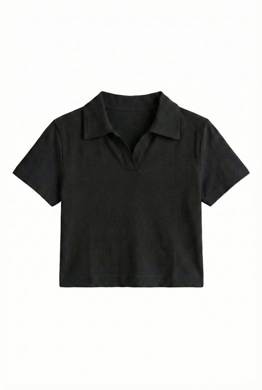 Collar V Placket T-Shirt