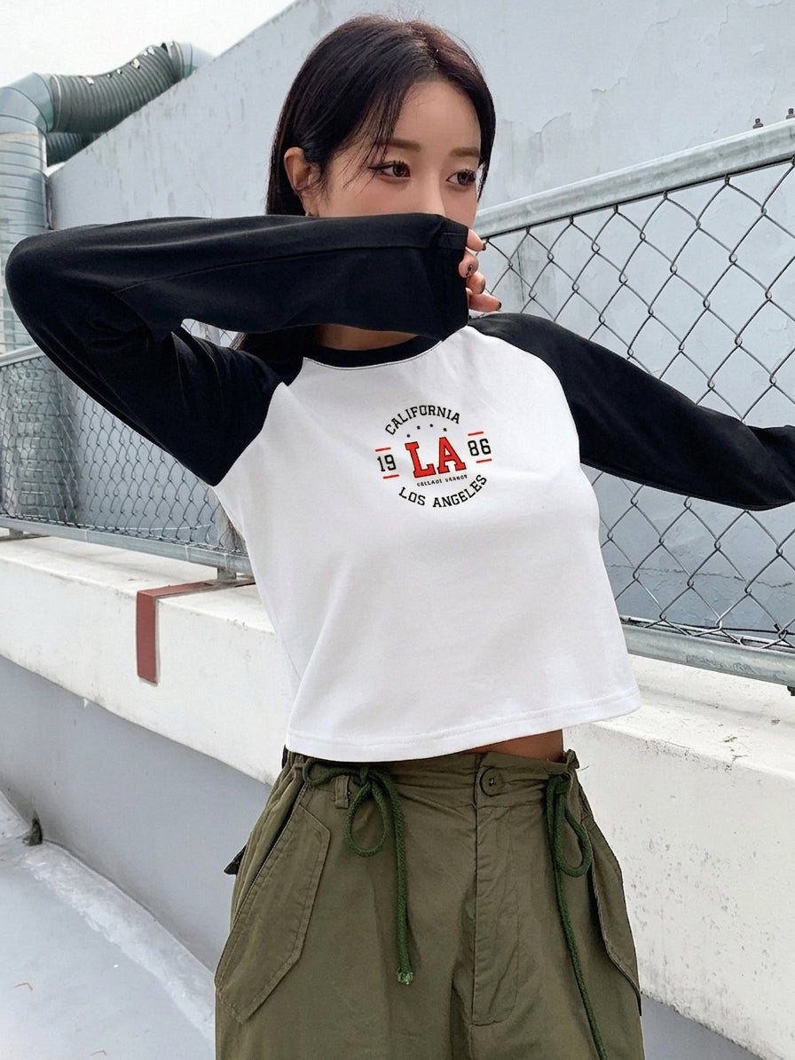 LA California print crop T-shirt