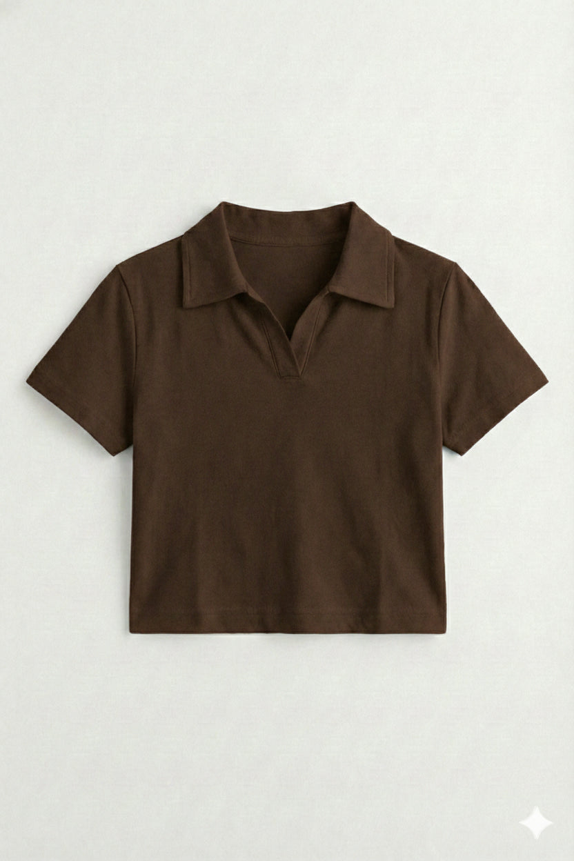 Collar V Placket T-Shirt