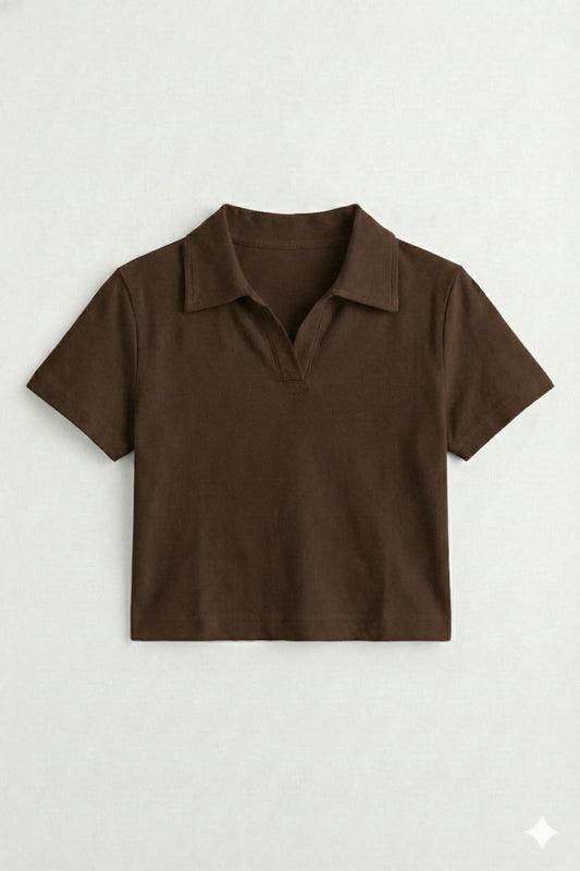 Collar V Placket T-Shirt