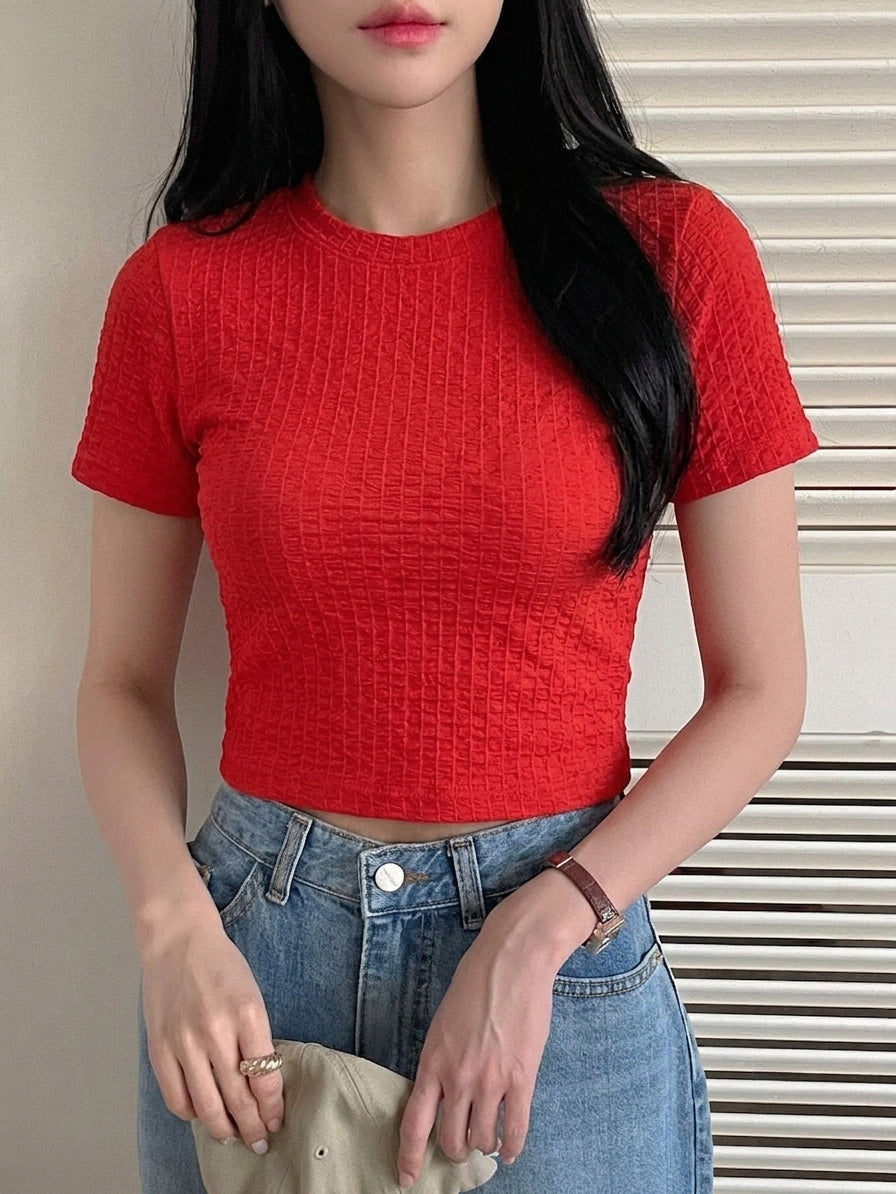 Red Texture Crop T-Shirt