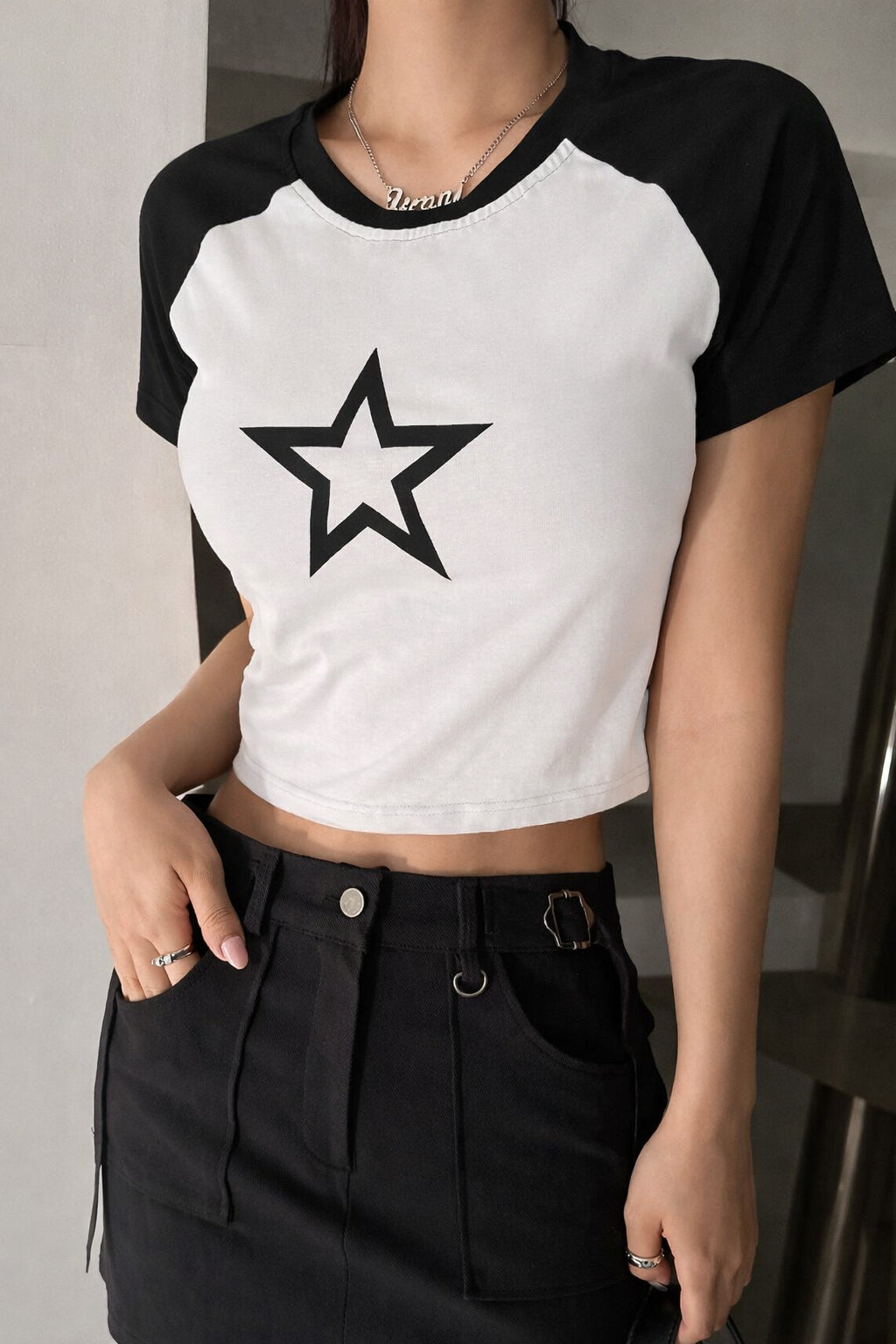 Printed  Raglan Colorblock T-Shirt