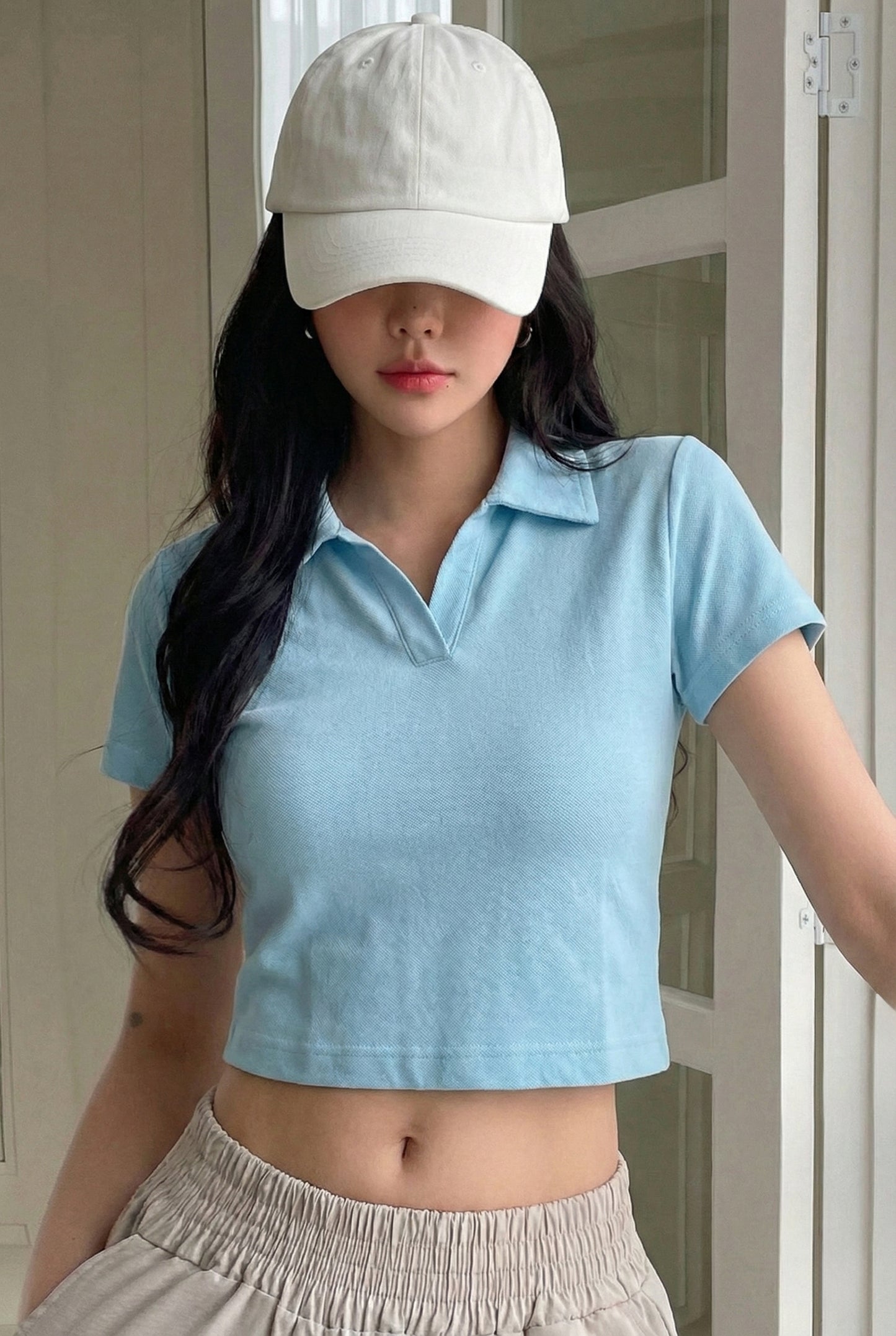 Collar V Placket T-Shirt