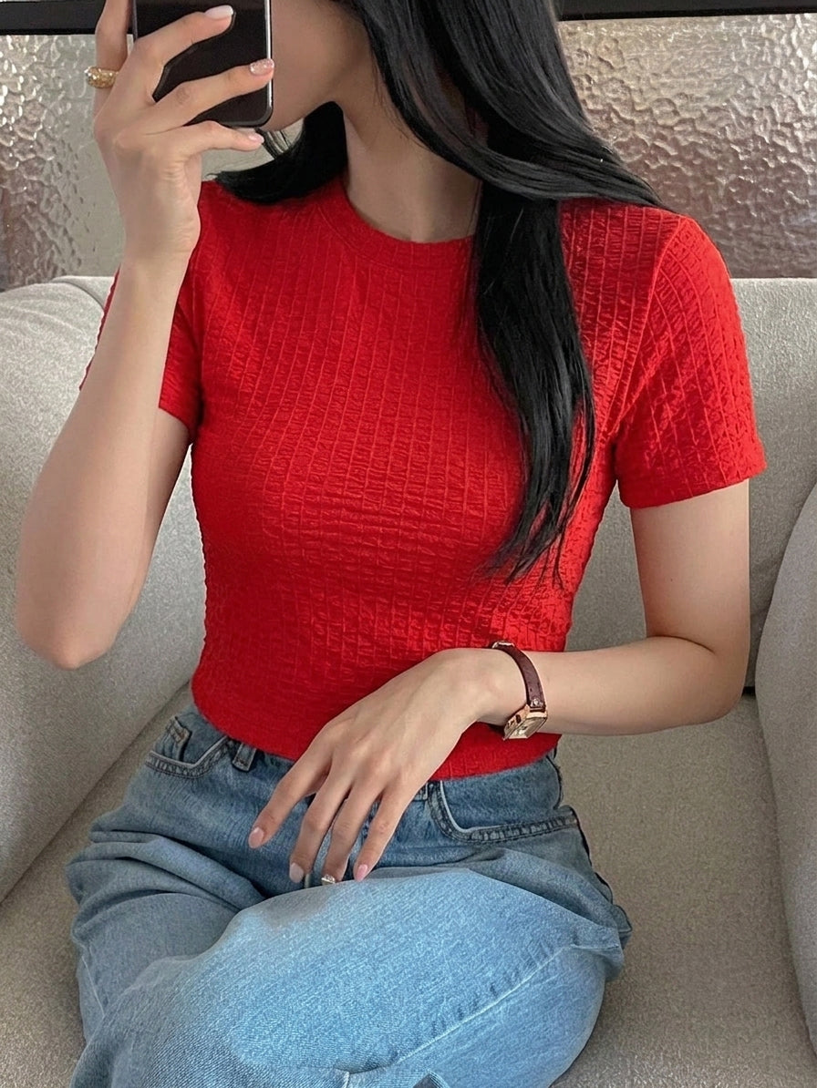Red Texture Crop T-Shirt