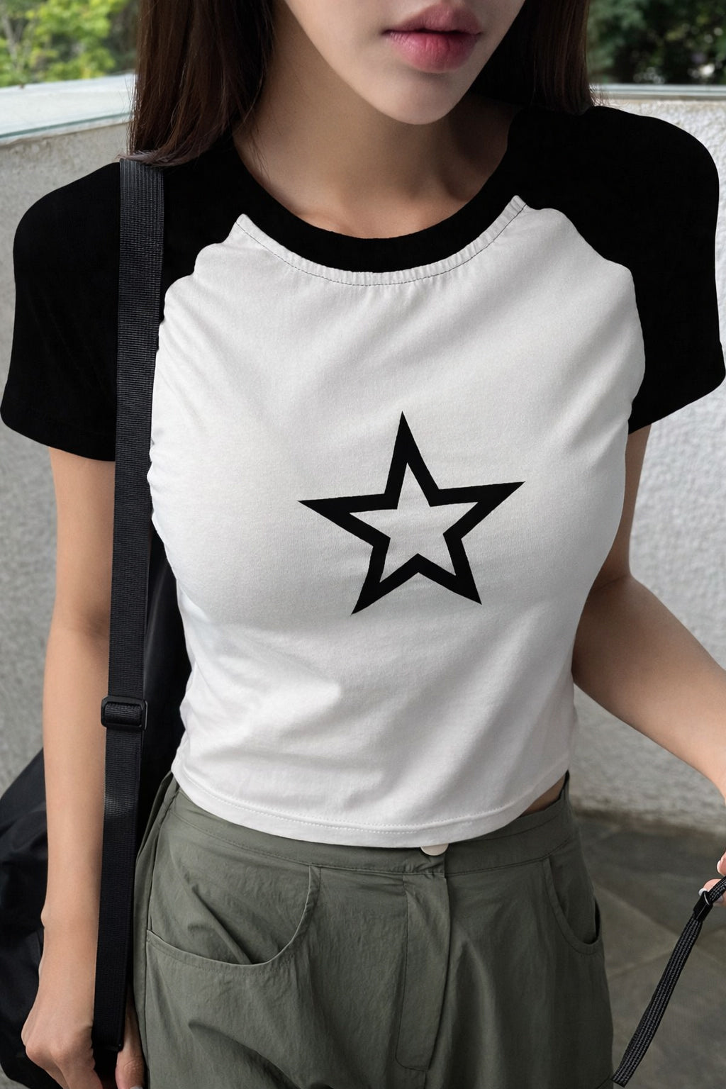 Printed  Raglan Colorblock T-Shirt